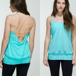 Lululemon Flow and Go Tank blue with orange straps